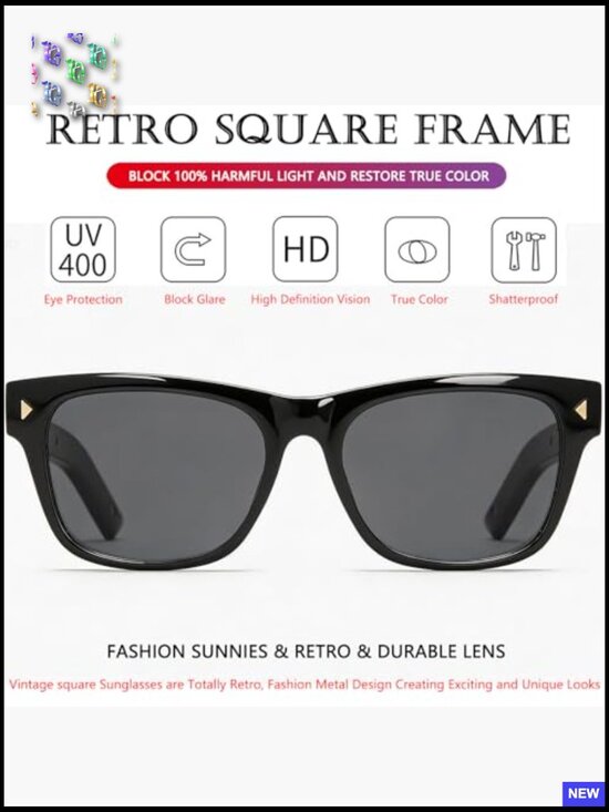 Retro Square Sunglasses Classic Thick Frame UV Protection Unisex Shades main image 6